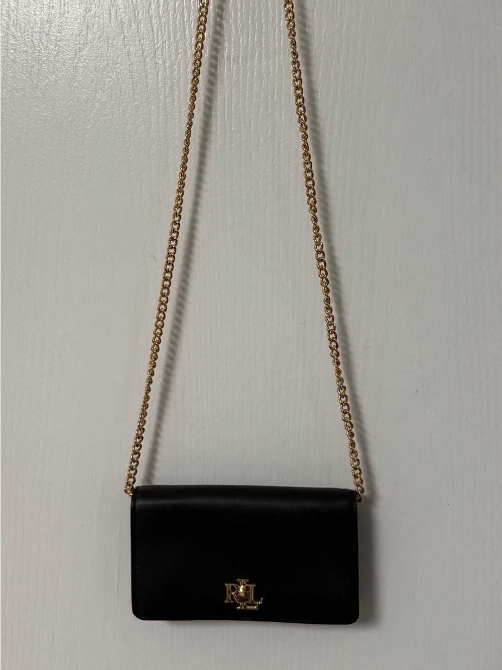 Ralph Lauren Black Leather Crossbody with Gold Accents